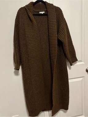 Cozy Longline Open Cardigan Sweater - Brown Anthropology